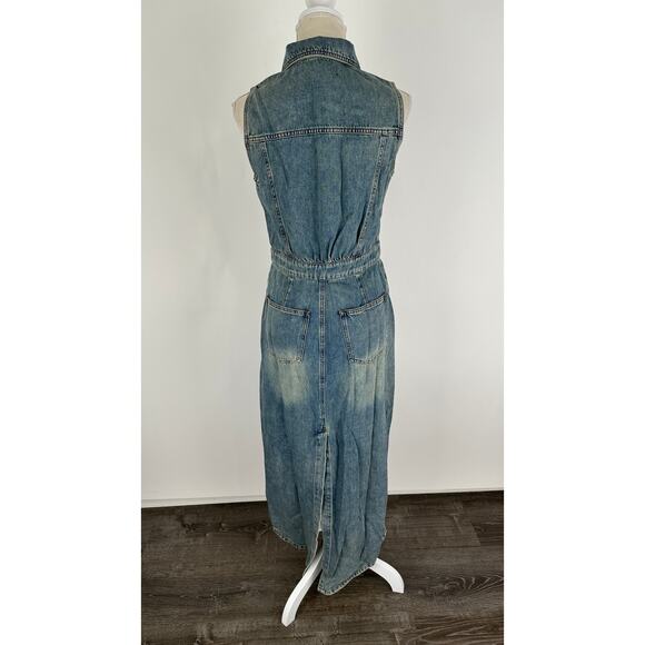 Urban Revivo Split Hem Sleeveless Denim Dress Blue Womens 8 New Jean - Picture 10 of 15